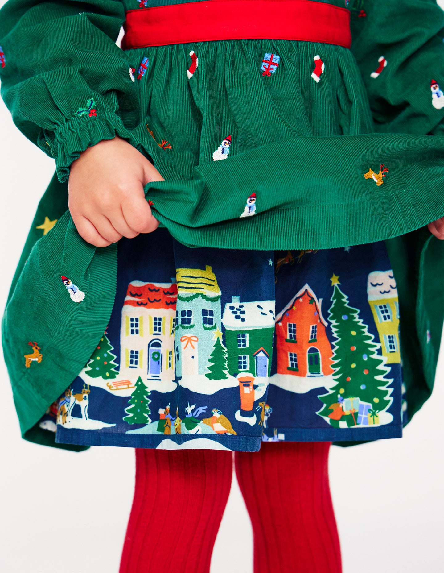 Robe de fête Peggy en velours côtelé-Broderie Festive Vert Bijou - Image 2