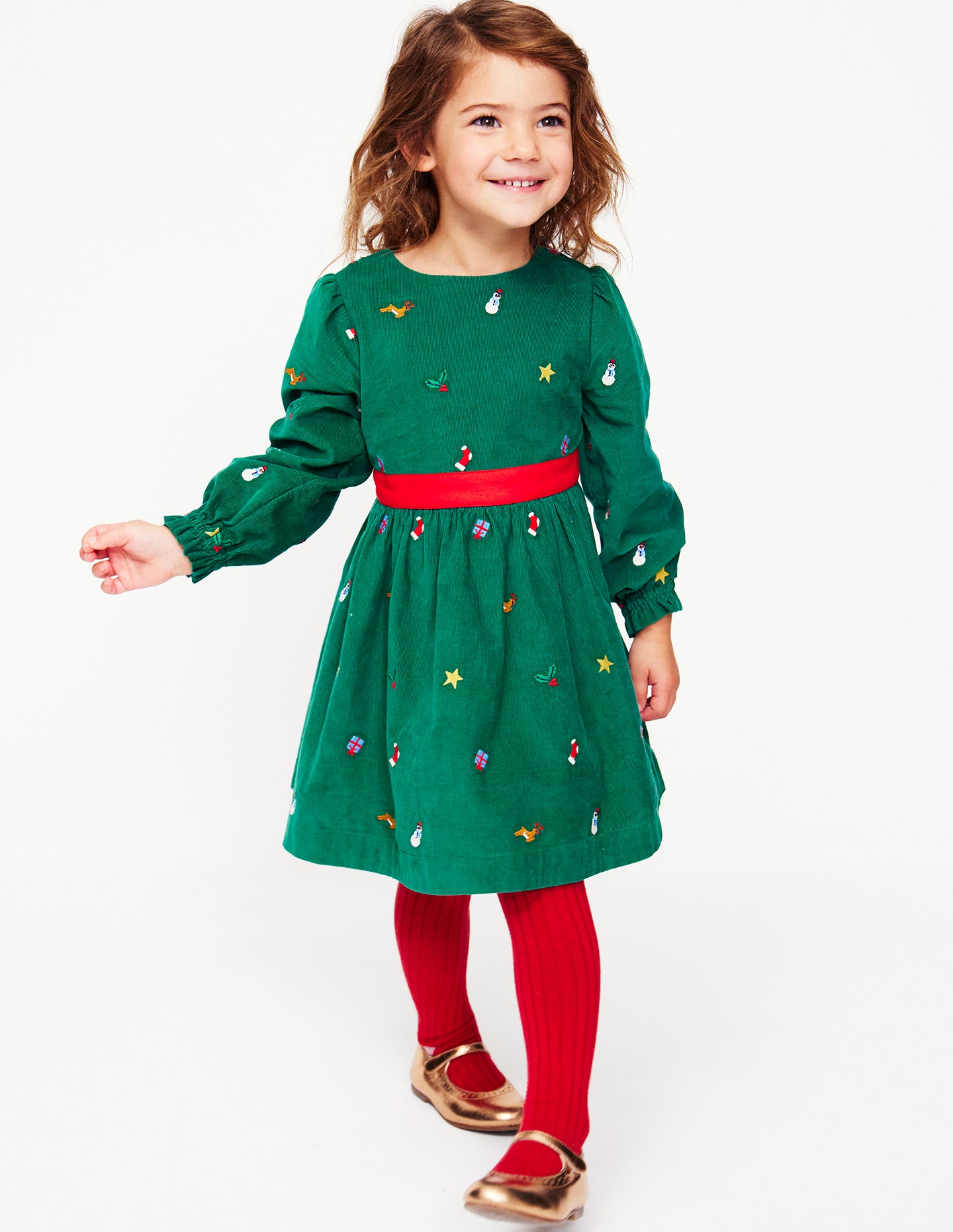 Robe de fête Peggy en velours côtelé-Broderie Festive Vert Bijou - Image 3
