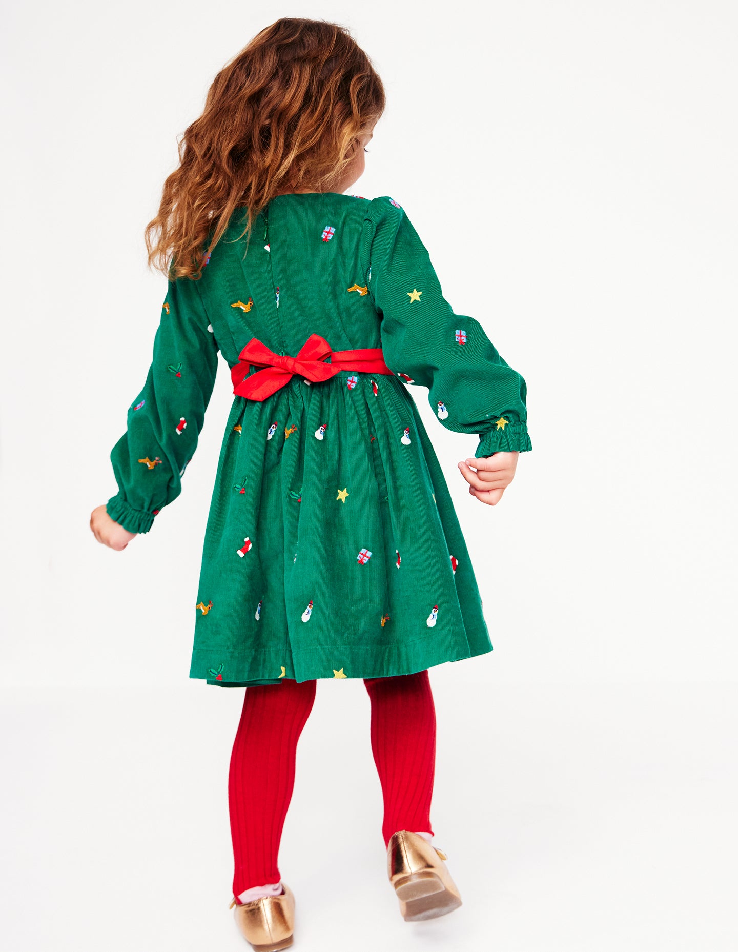 Robe de fête Peggy en velours côtelé-Broderie Festive Vert Bijou - Image 4