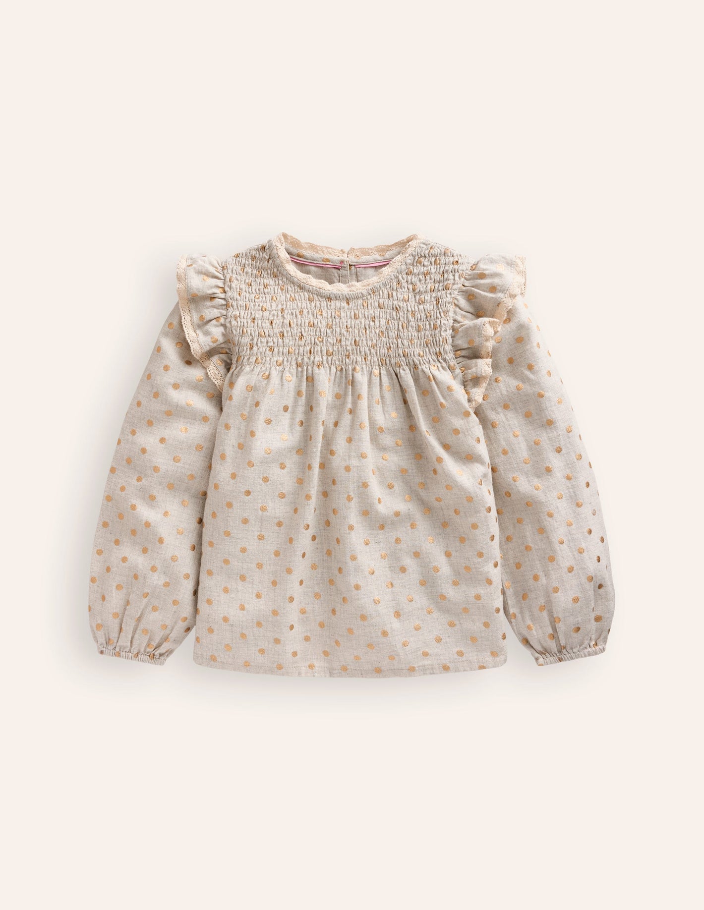 Smocked Ruffle Blouse-Vanilla White Gold Spot