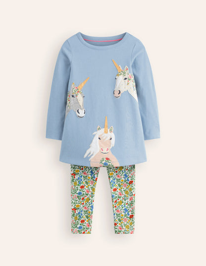 Appliqué Tunic and Legging Set-French Blue Unicorns