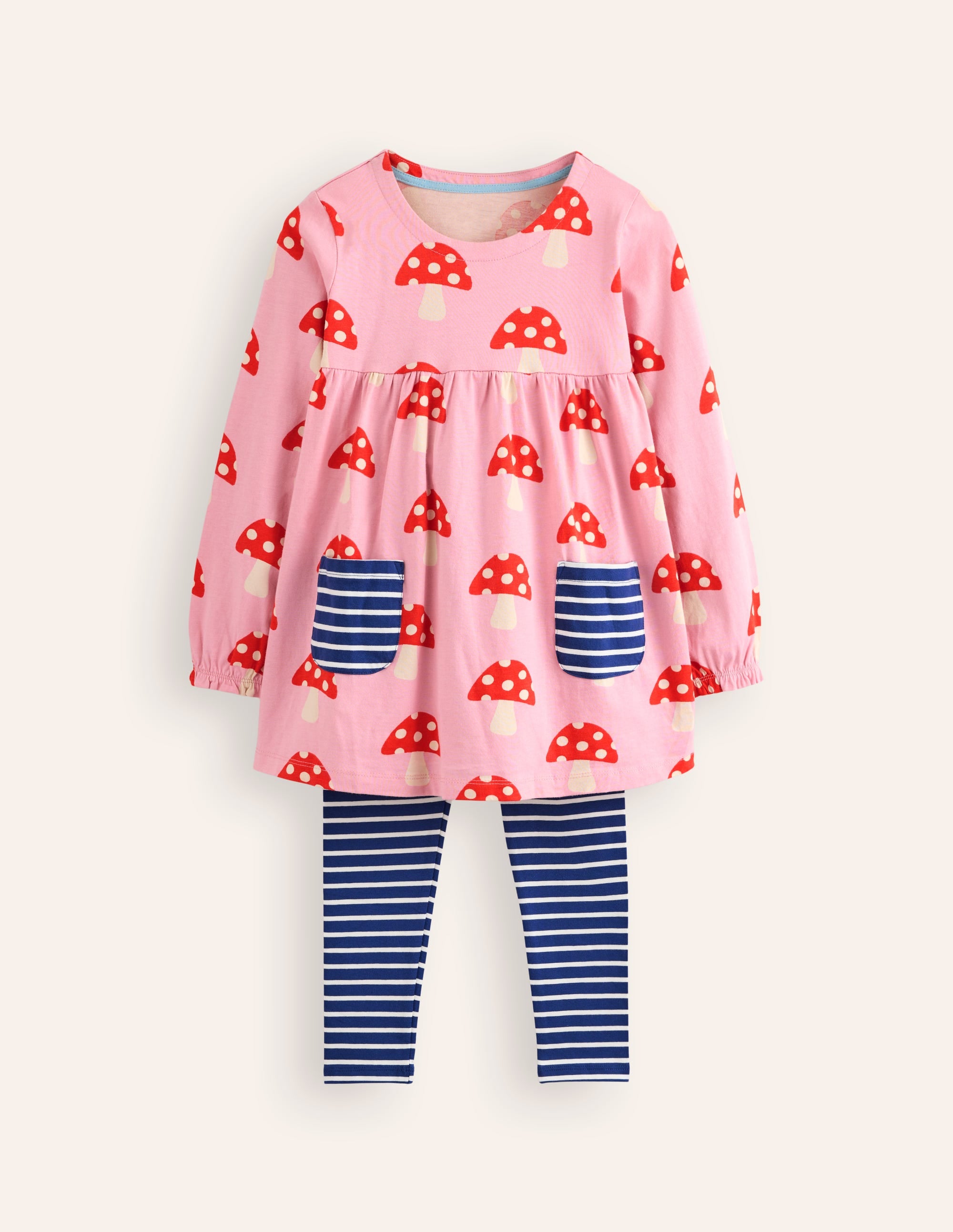 Ensemble imprimé tunique et legging-Grands champignons rose vintage - Image 1