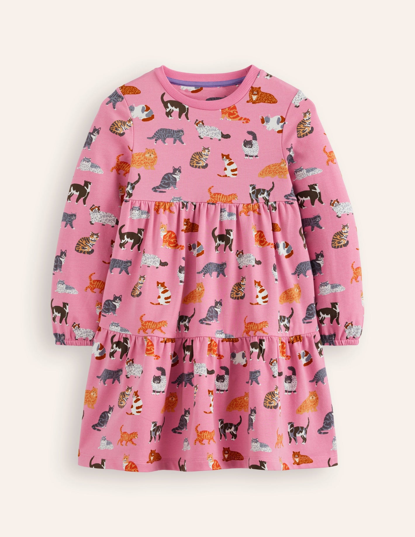 Robe-sweat à volants-Chats rose formica