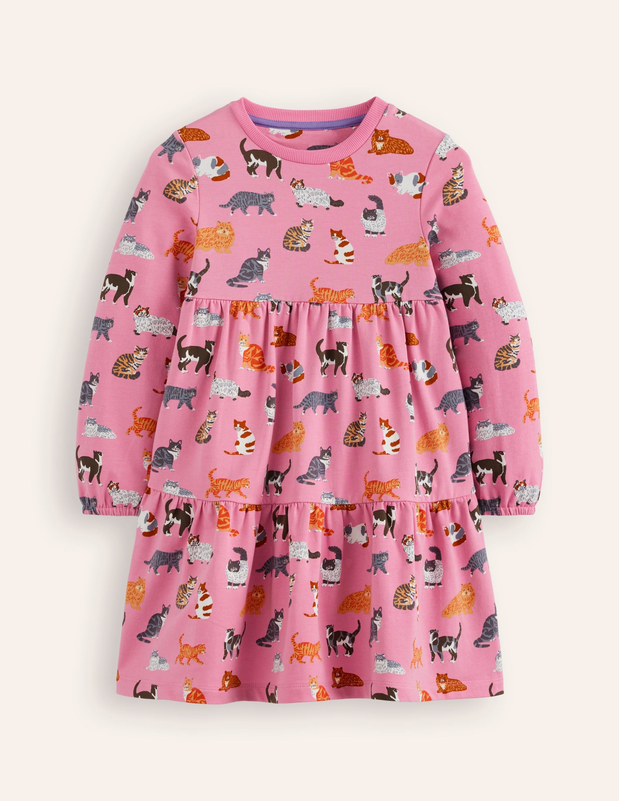 Dixie Gestuftes Sweatshirtkleid-Kirschblütenrosa Katzen - Image 1