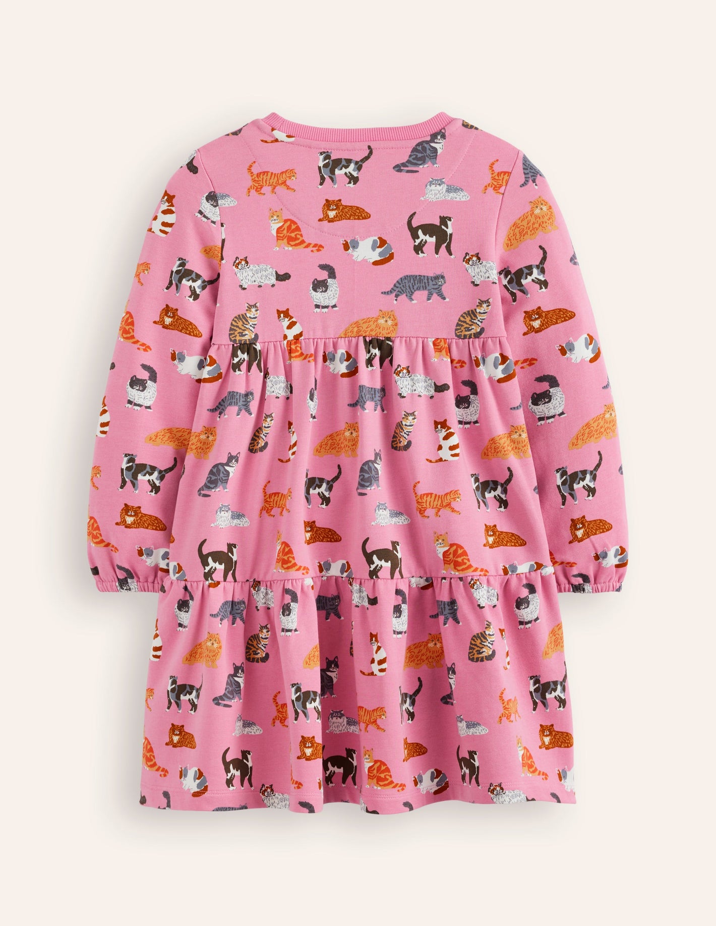 Robe-sweat à volants-Chats rose formica