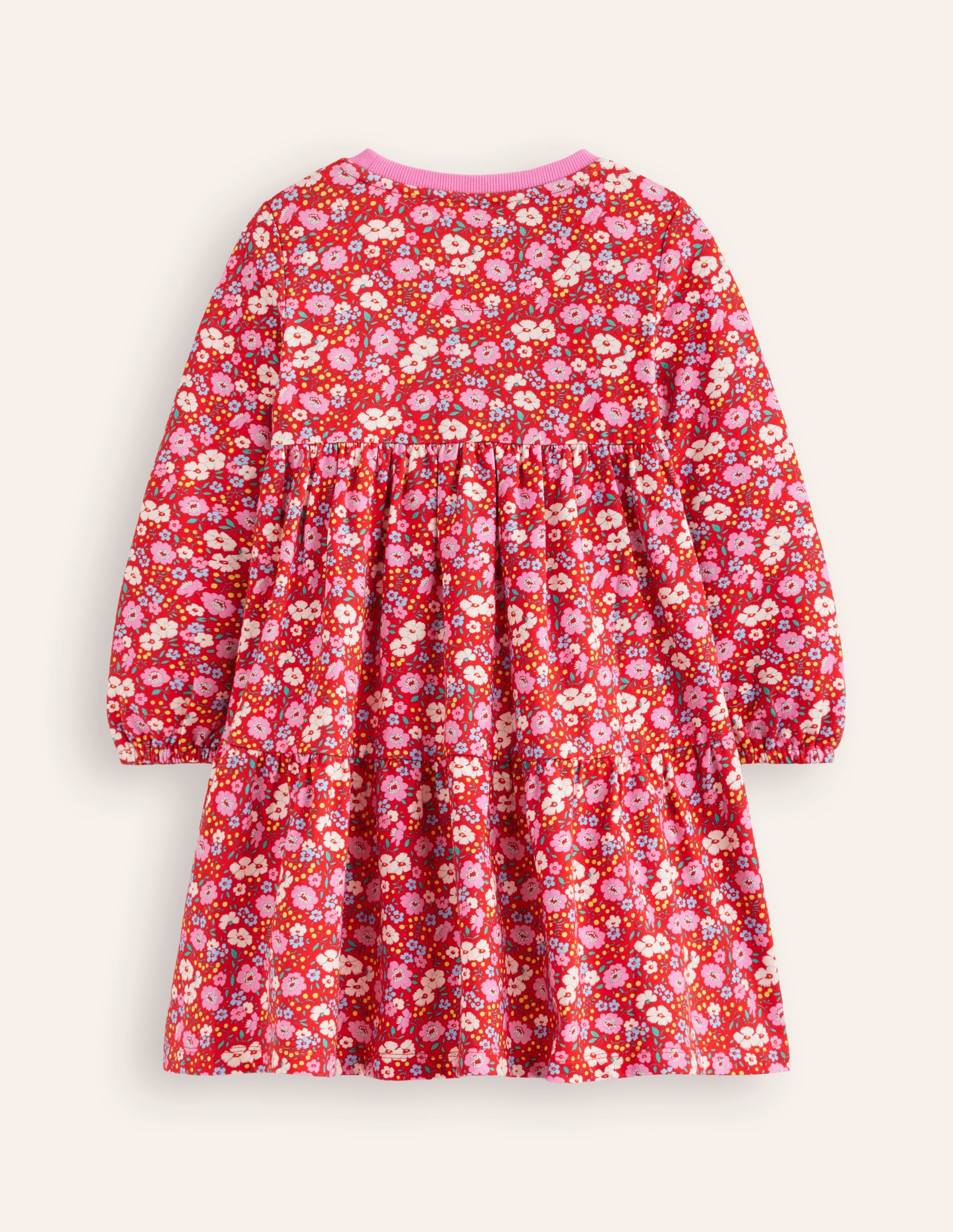 Dixie Tiered Sweatshirt Dress-Brilliant Red Flowerbed - Image 2