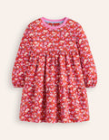 Dixie Tiered Sweatshirt Dress-Brilliant Red Flowerbed