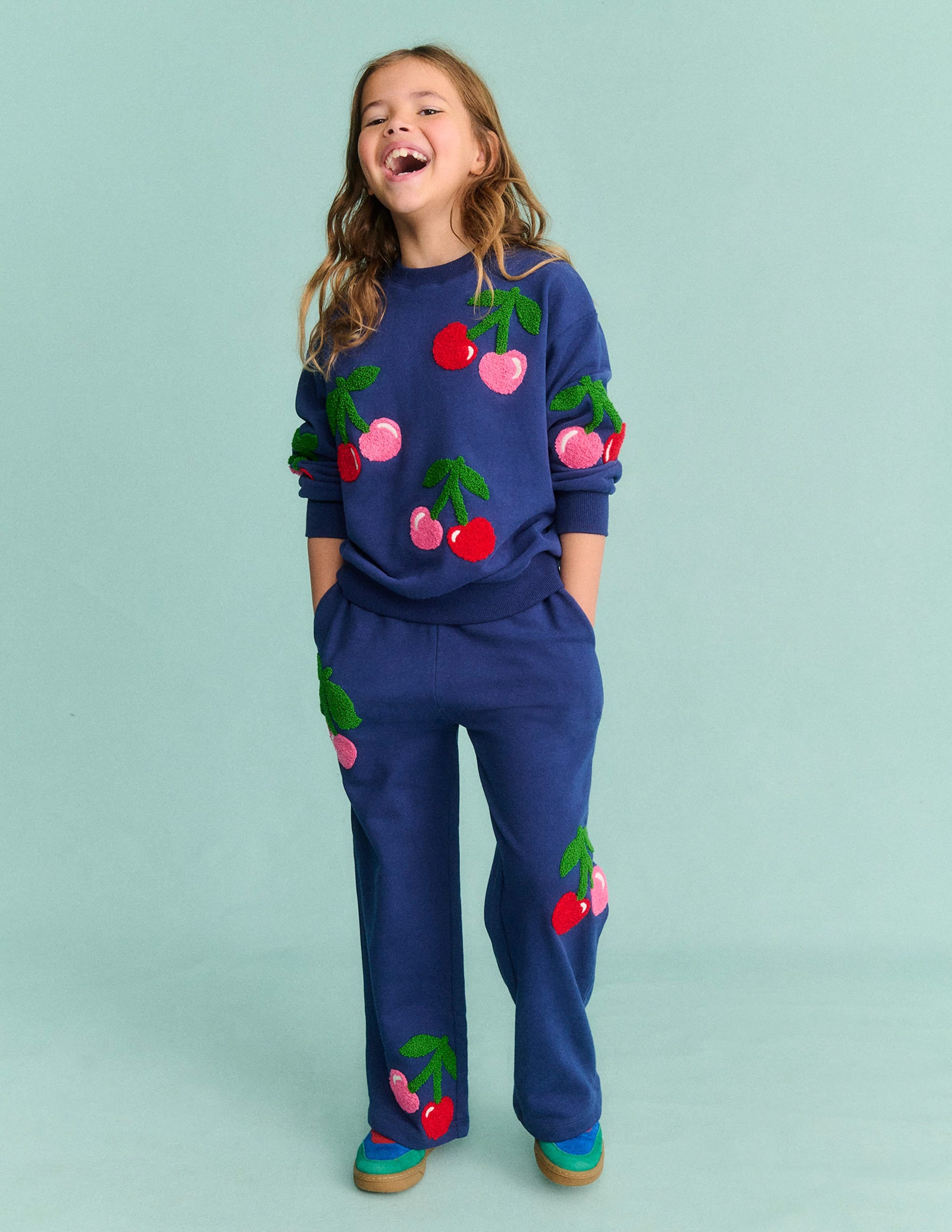 Wide Leg Applique Jogger-Starboard Blue Cherries - Image 4
