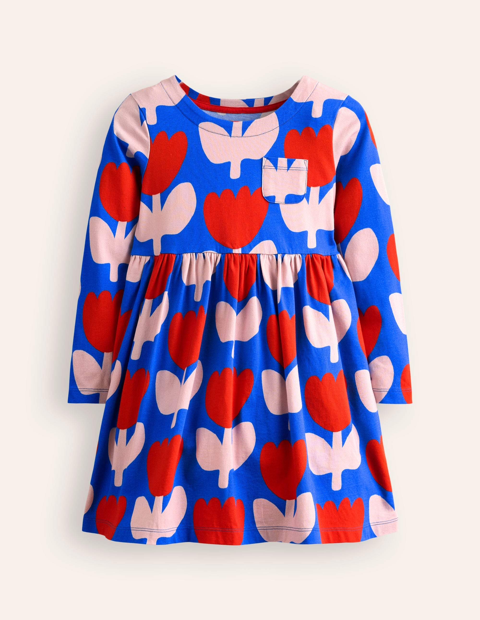 Originelles langärmeliges Jerseykleid-Eisvogel Blau Blumenmuster - Image 1