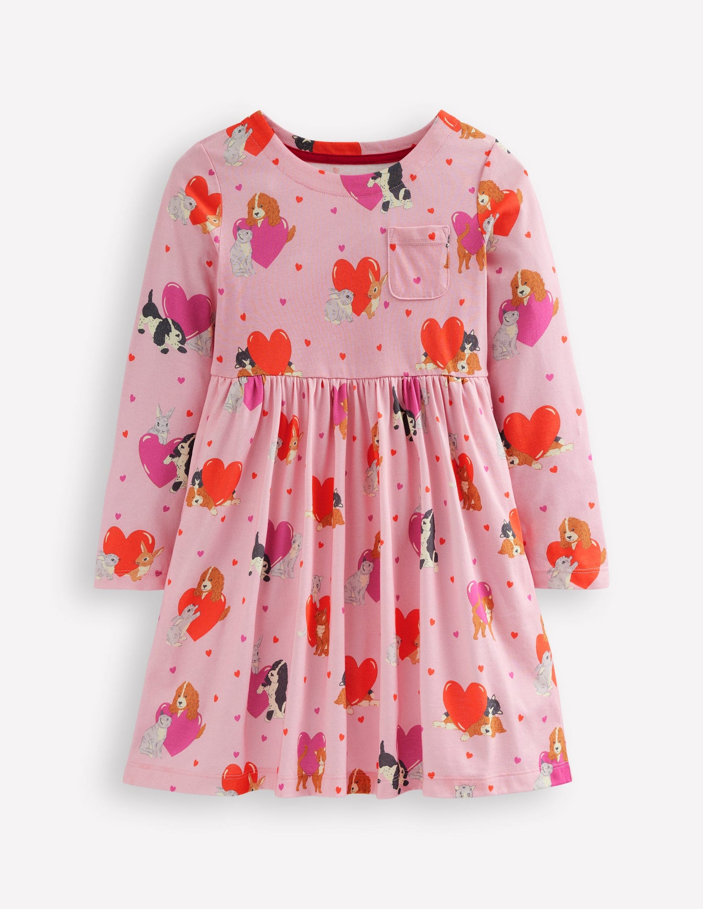 Long-Sleeved Fun Jersey Dress-Chalk Pink Valentines Pets