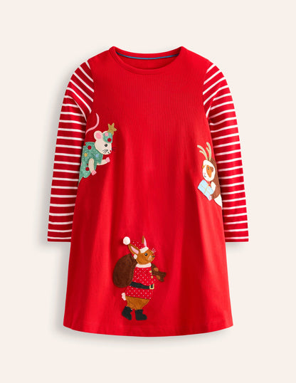 Elsie Big Appliqué Dress-Poppy Red Peeping Friends