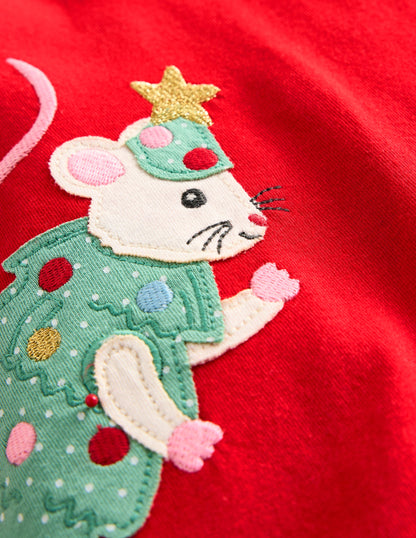 Elsie Big Appliqué Dress-Poppy Red Peeping Friends