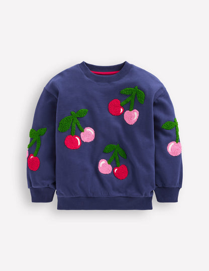 Bouclé-Sweatshirt mit Grafik-Steuerbordblau Kirschen