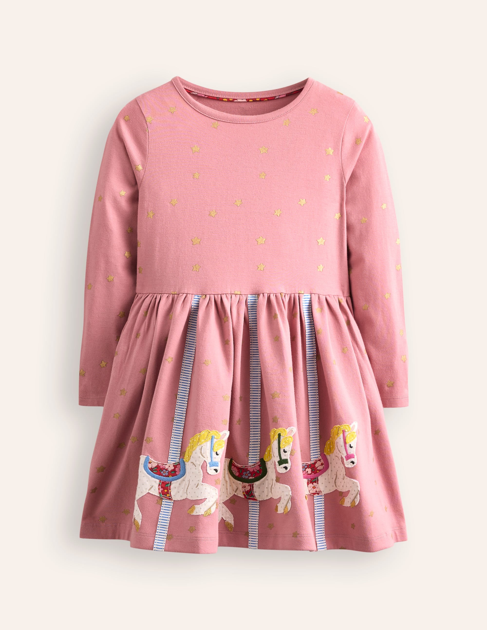 Jerseykleid mit Saumapplikation-Vintage-Rosa Karussell - Image 1