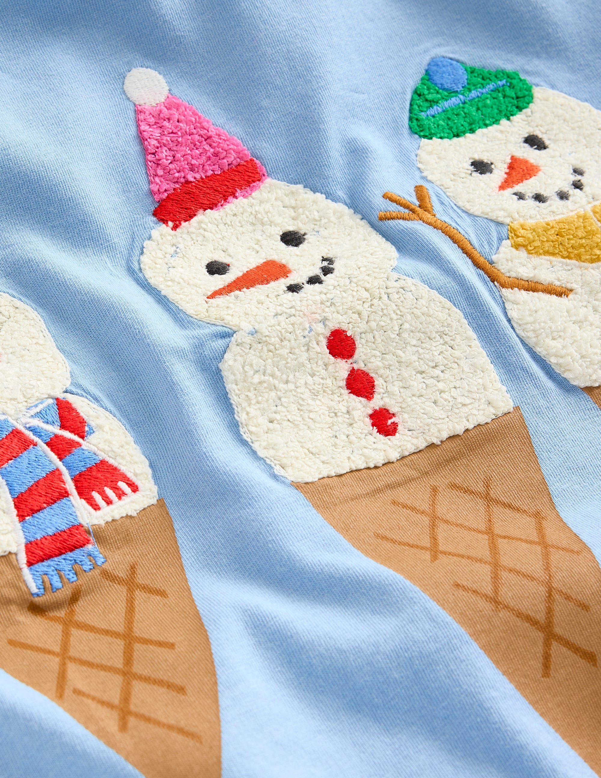 Printed Graphic T-Shirt-Vintage Blue Snowmen - Image 3