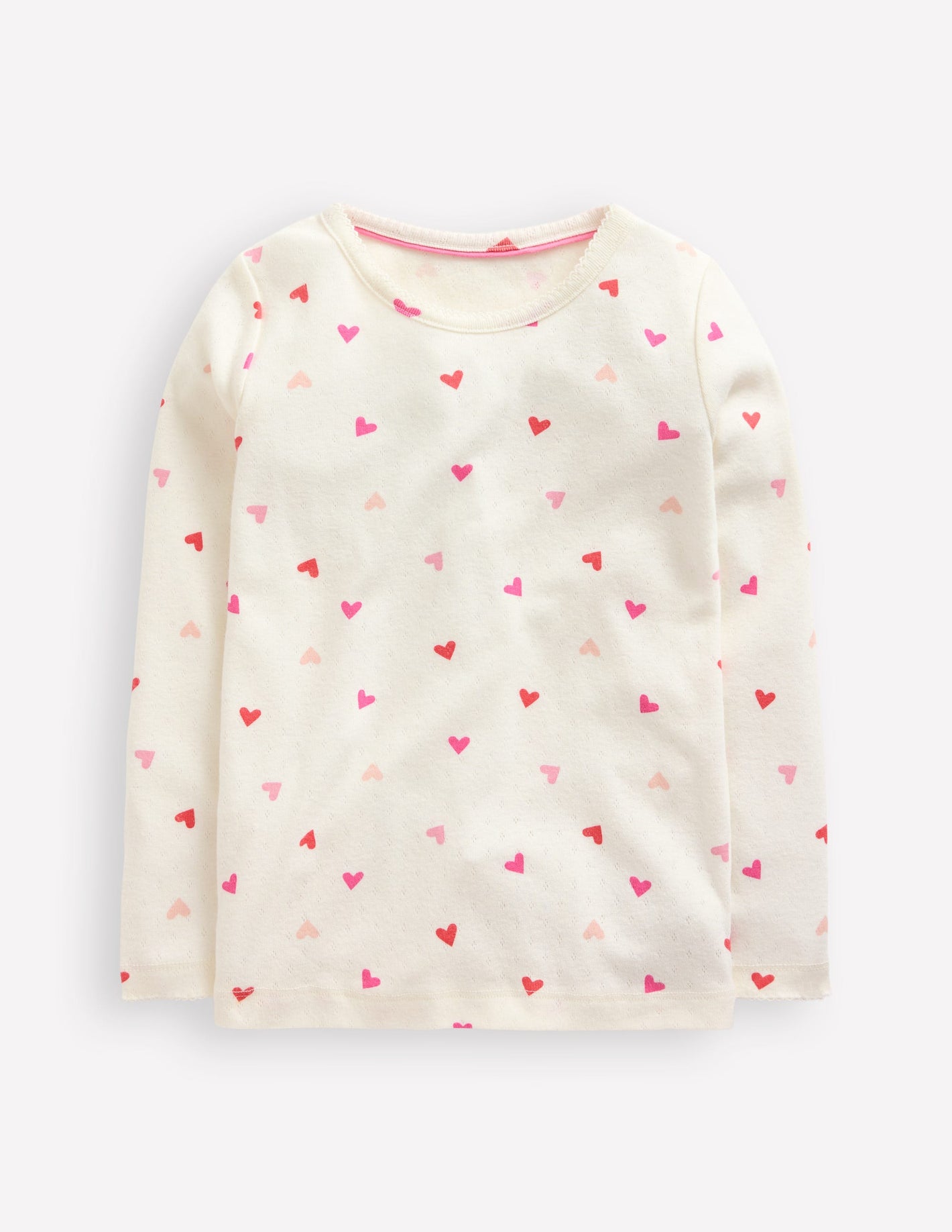 Long Sleeve Pointelle Top-Ivory Hearts