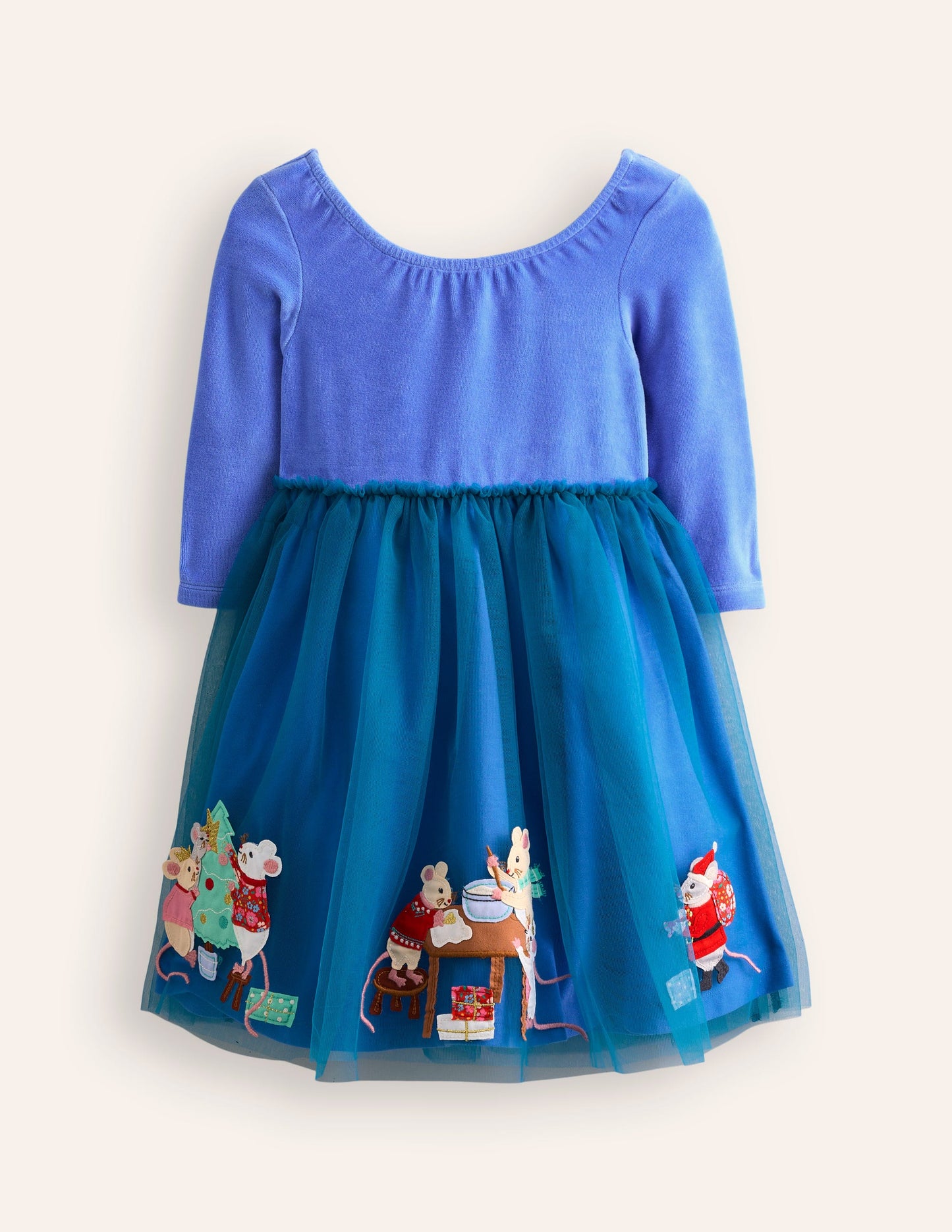 Velvet Tulle Appliqué Dress-Bluejay Festive Mice