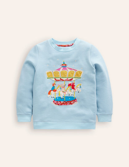 Sweatshirt mit Applikation-Vintage-Blau Karussell