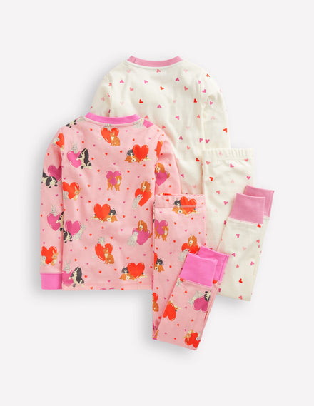 Twin Pack Snug Pyjamas-Chalk Pink Valentines