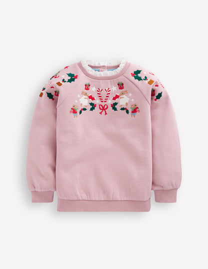 Bestickter Pullover-Vintage-Rosa