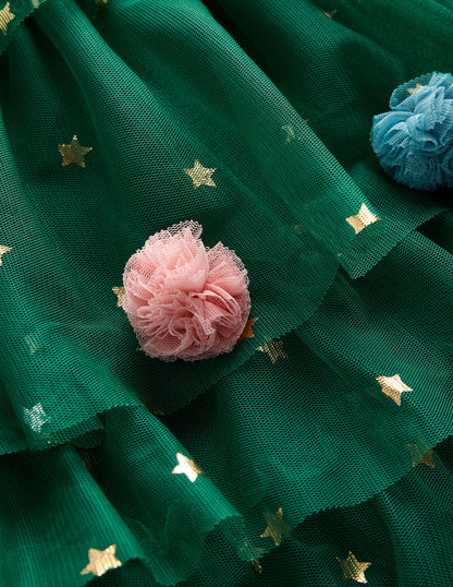 Maude Tüllkleid mit Rüschen-Juwelengrün Weihnachtsbaum