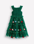 Maude Tüllkleid mit Rüschen-Juwelengrün Weihnachtsbaum