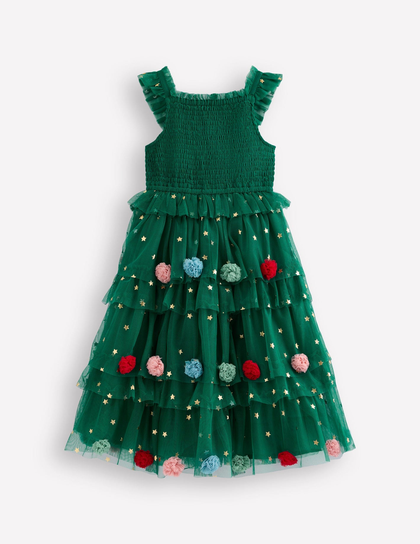 Robe Maude à volants en tulle-Sapin de Noël vert joyau