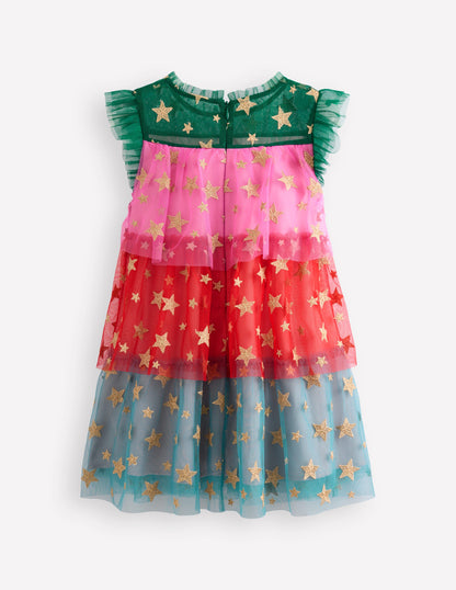 Robe à volants en tulle-Étoiles multi