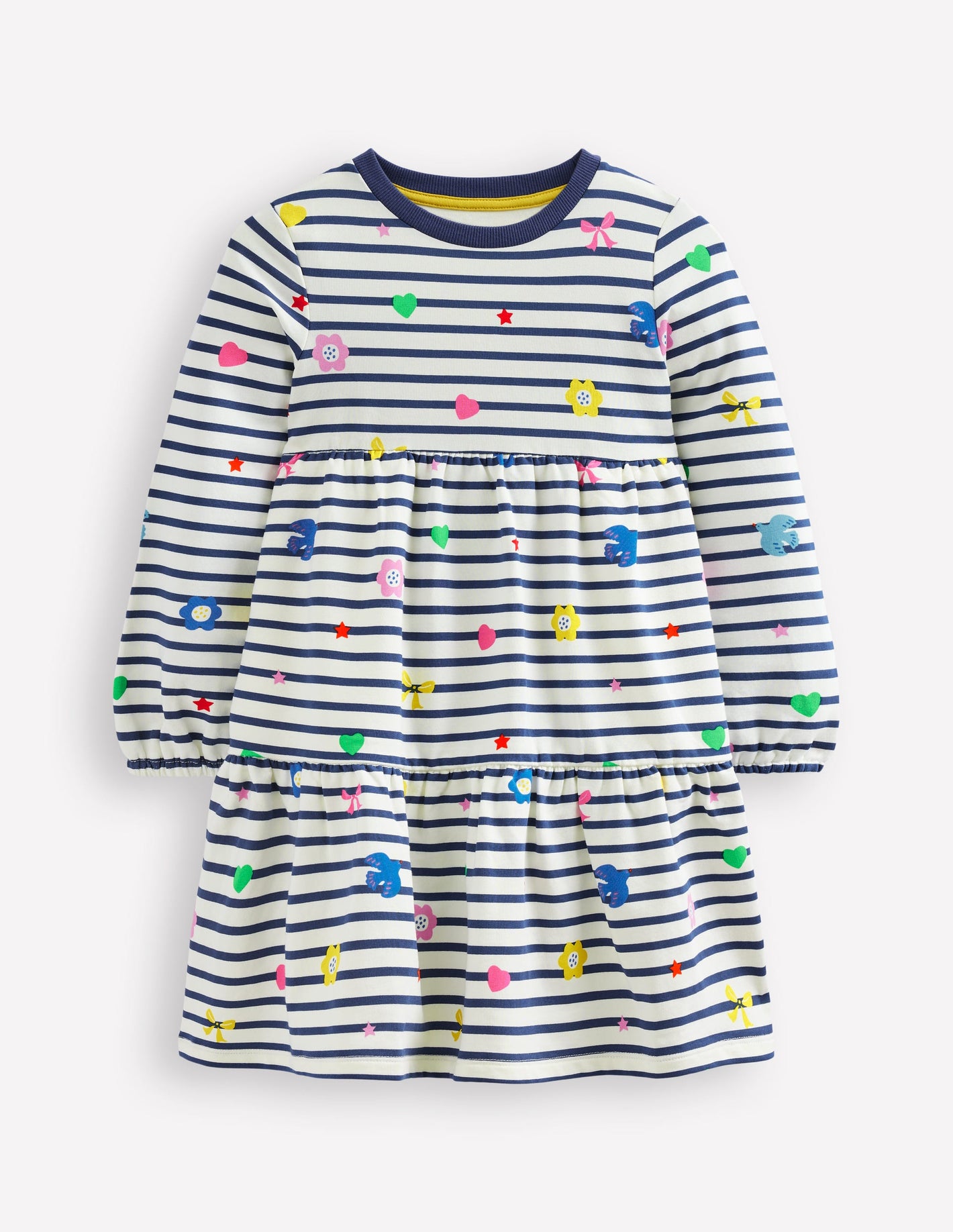 Tiered Sweatshirt Dress-Navy/ Ivory Stripe