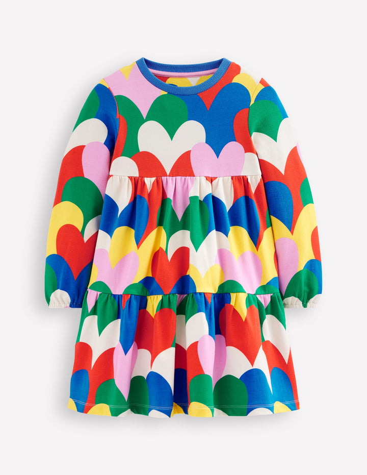 Dixie Tiered Sweatshirt Dress-Multi Collage Hearts