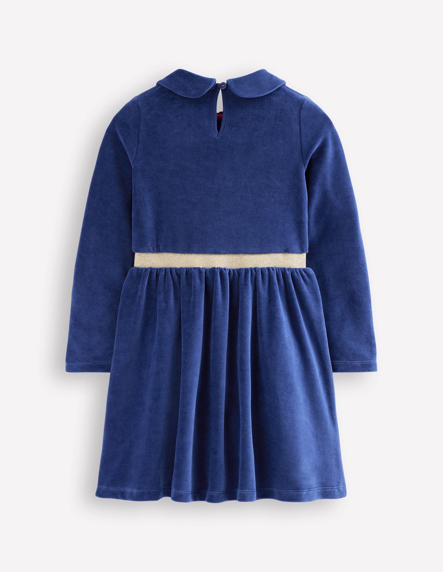 Robe en velours à appliqué-Casse-noisette bleu marine tribord