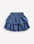 Gewebter Stufenrock-Blauer Faux-Uni