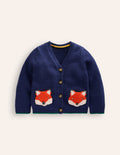 Gilet col V-Renards bleu saphir