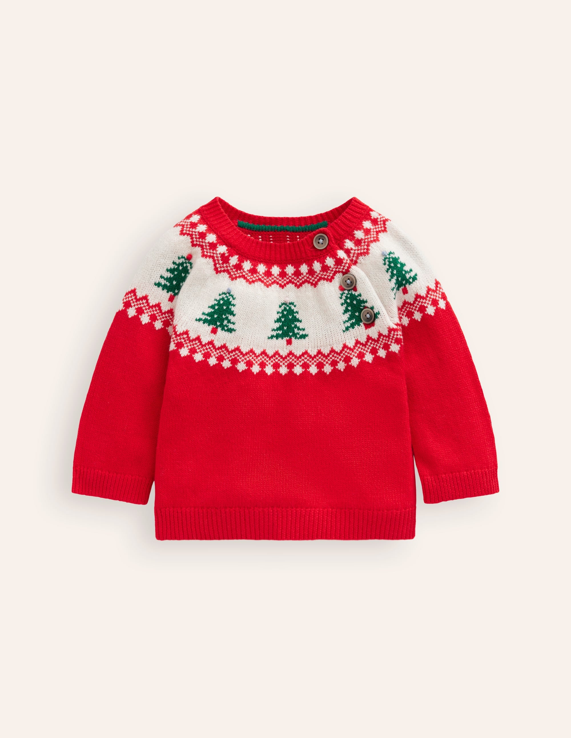 Fair-Isle-Pullover-Mohnrot Bäume - Image 1