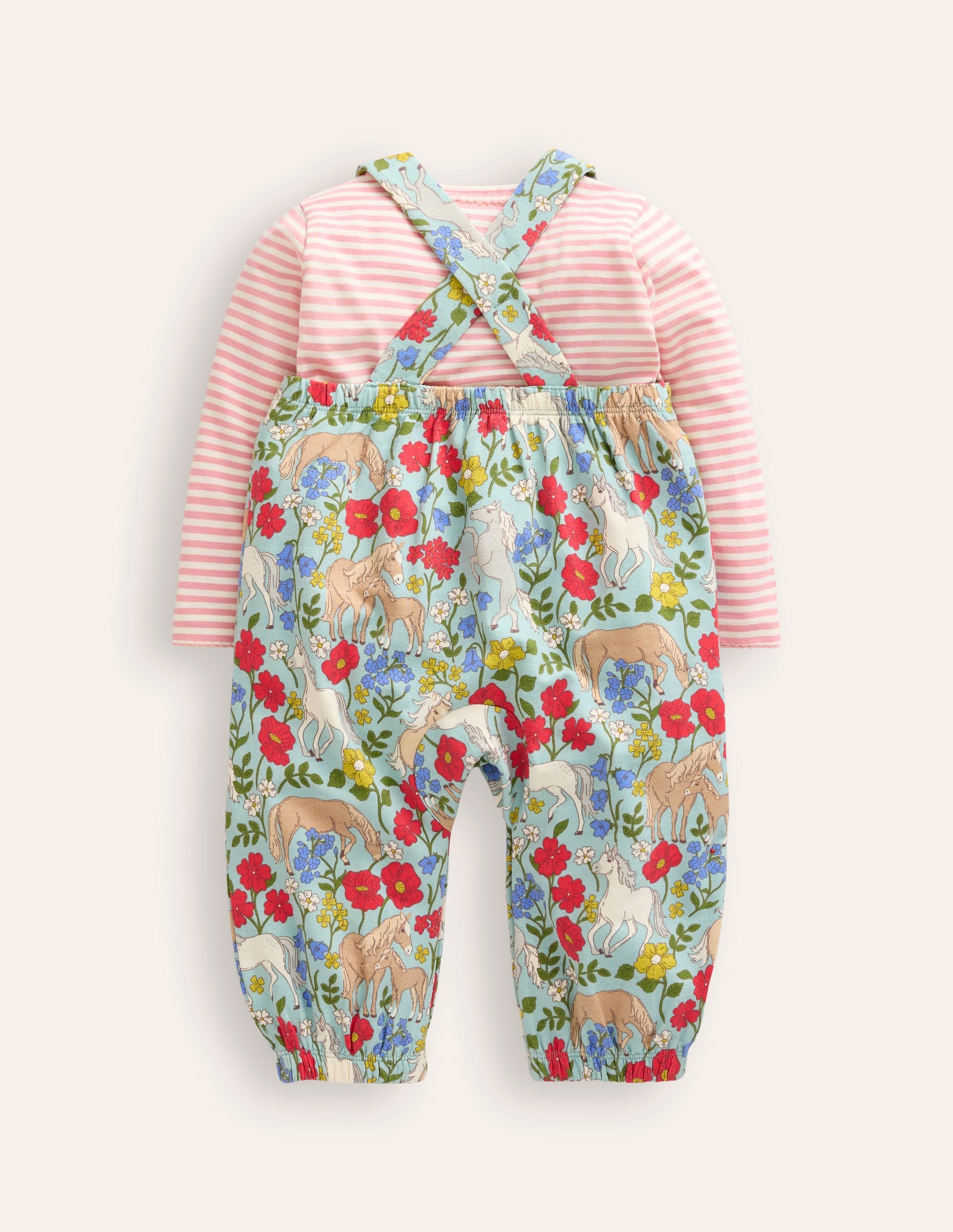 Jersey-Oberteil und Latzhose im Set-Blau Ponyhaar Blumenmuster - Image 2
