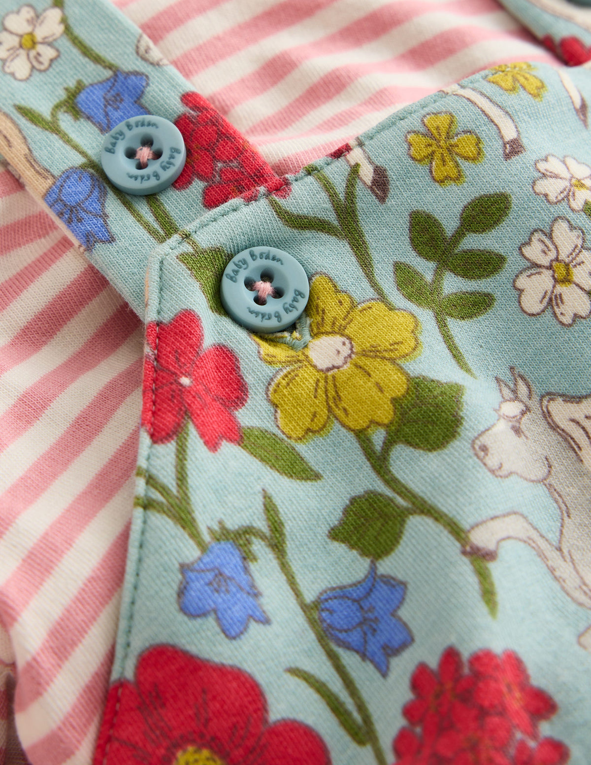 Jersey-Oberteil und Latzhose im Set-Blau Ponyhaar Blumenmuster - Image 3