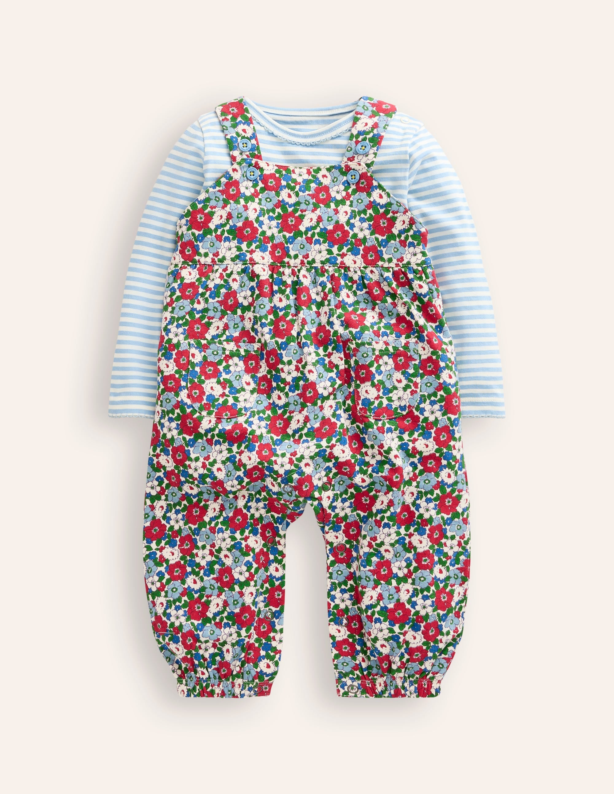 Jersey-Oberteil und Latzhose im Set-Gletscherblaues Blumenmuster - Image 1