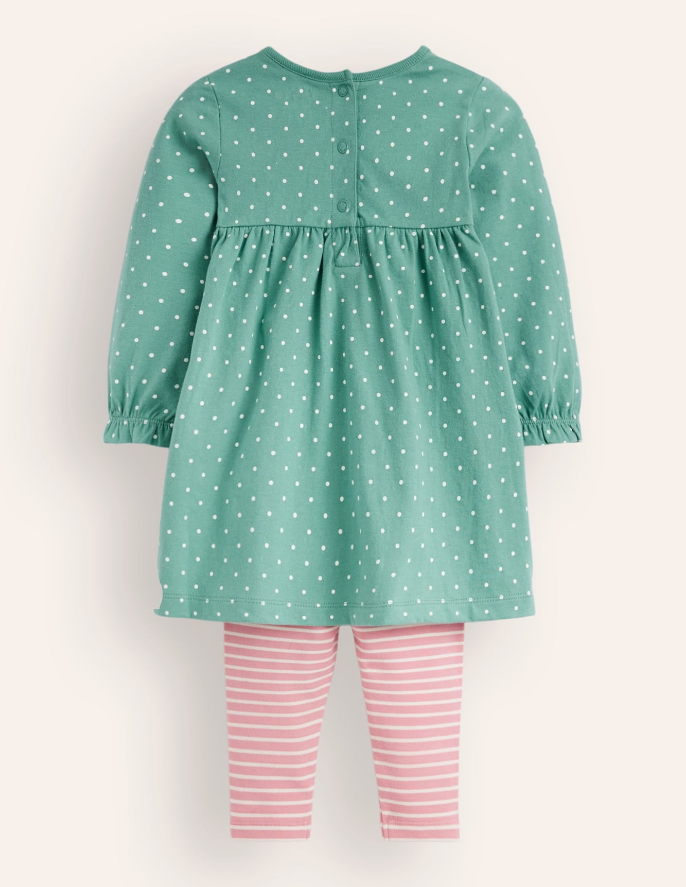 Ensemble robe et legging en jersey-Petits pois eucalyptus/rose blush