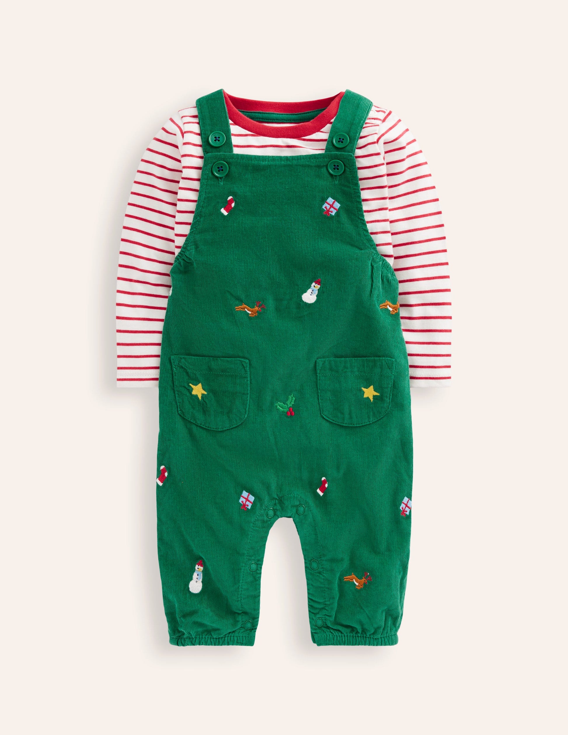 Ensemble fantaisie avec salopette en velours côtelé-Broderie vert joyau-1