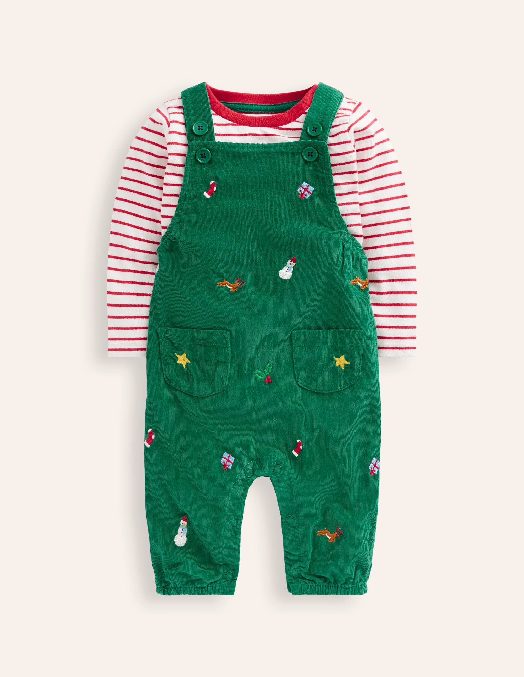 Ensemble fantaisie avec salopette en velours côtelé-Broderie vert joyau - Image 1