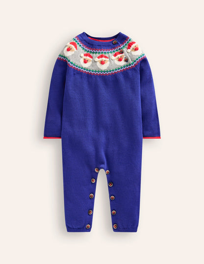 Fair Isle Knitted Romper-Starboard Blue Fair Isle