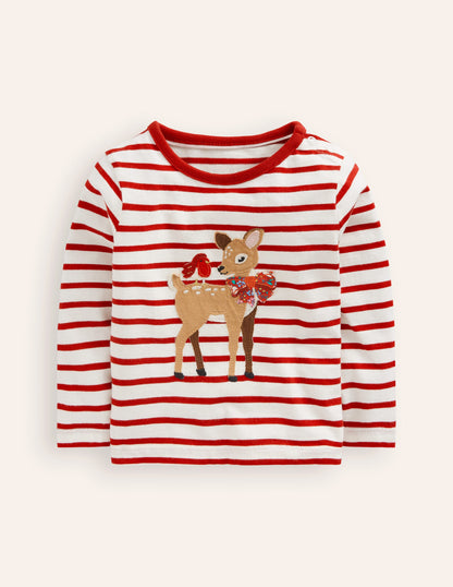 T-shirt à appliqué animal-Cerf rouge joyau/ivoire