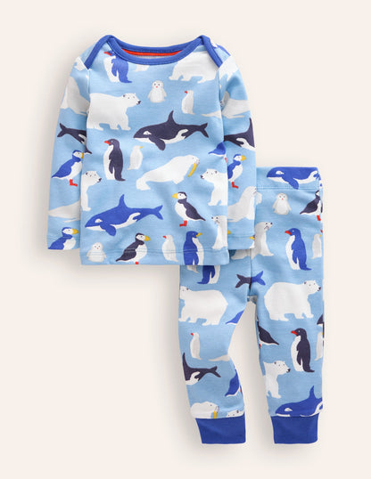 Snug Single Long John Pyjamas-Glacier Blue Arctic Animals