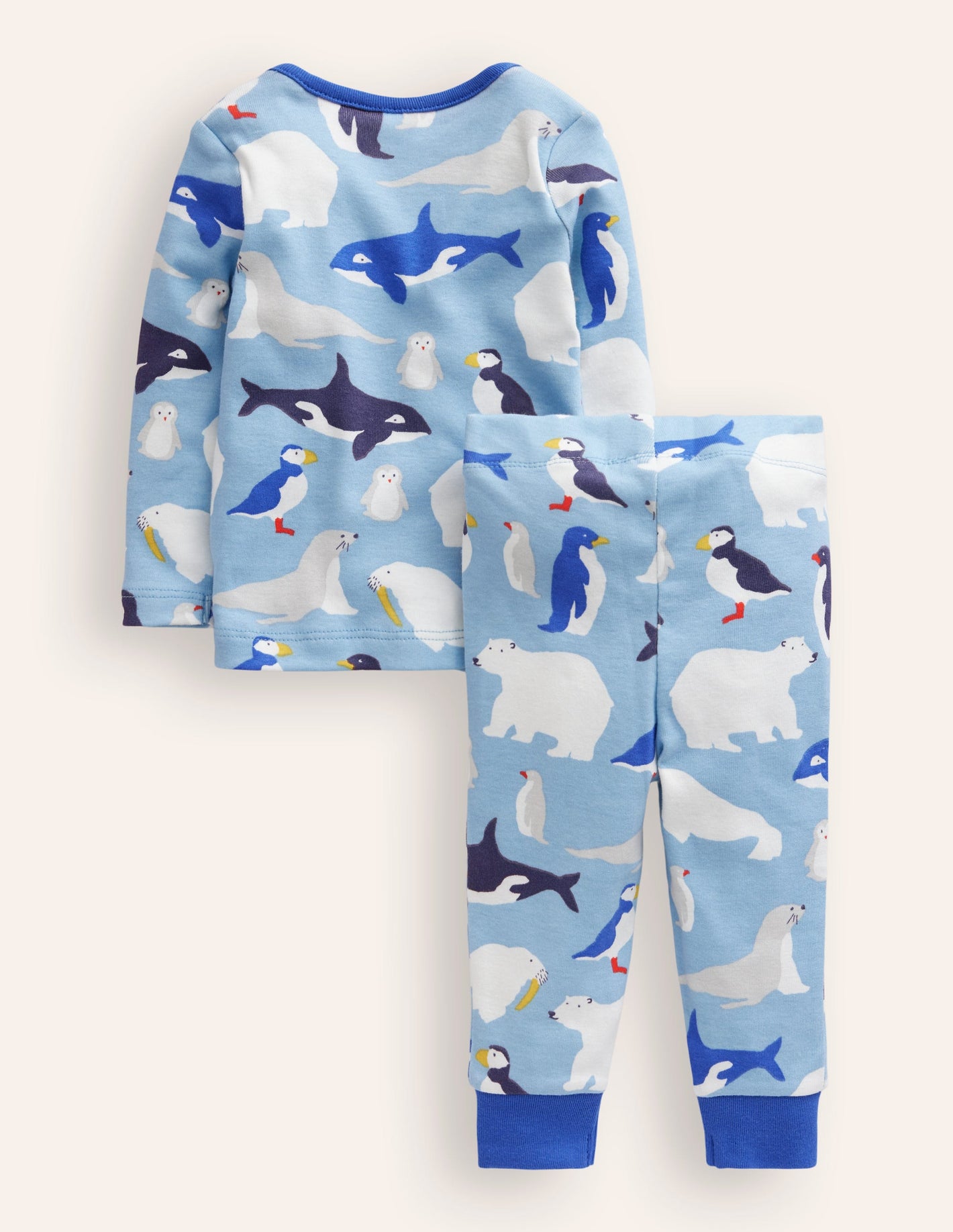 Snug Single Long John Pyjamas-Glacier Blue Arctic Animals