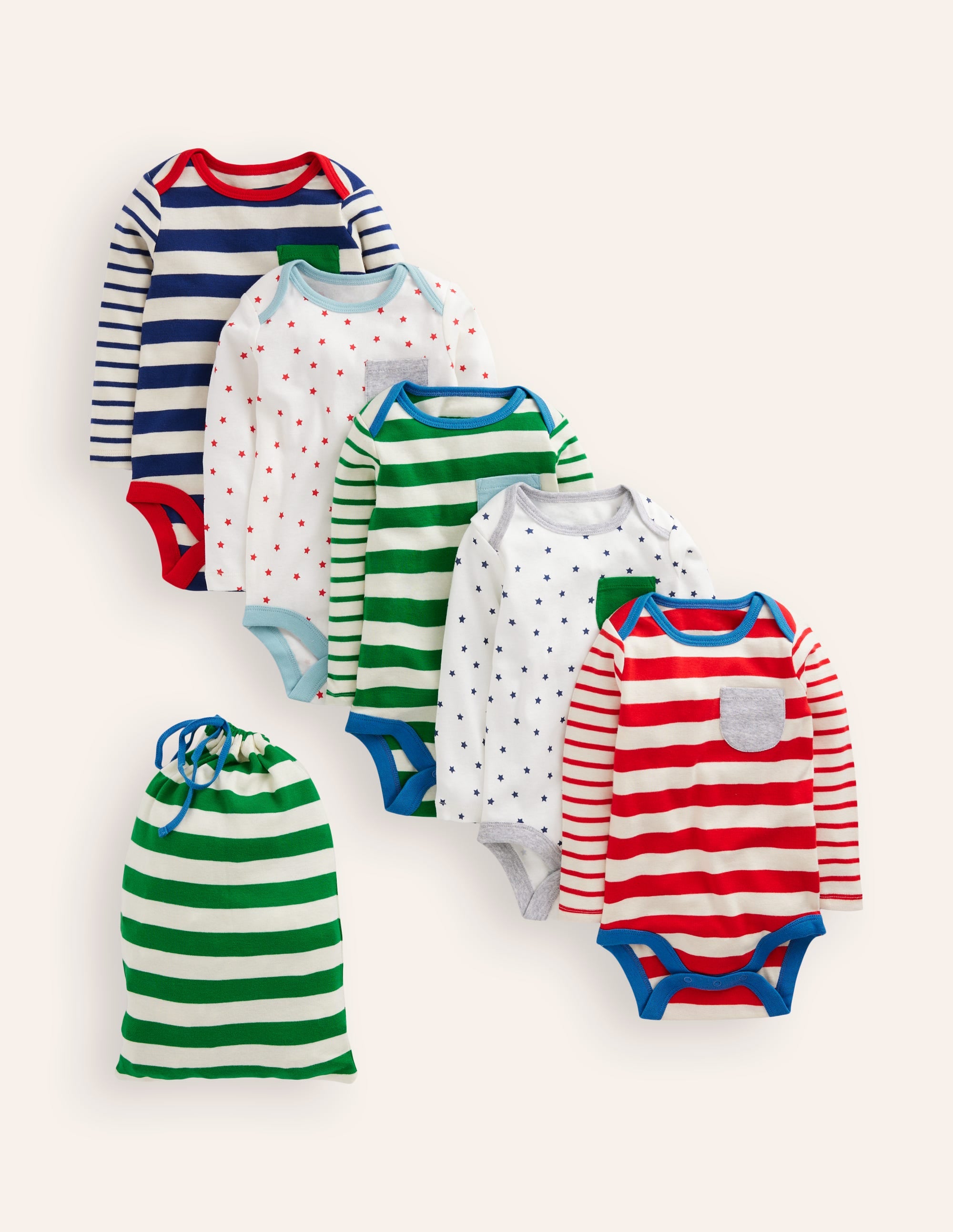 Gestreifte Bodys im 5er-Pack-Ackerbohnengrün/Pink, Gestreift - Image 1