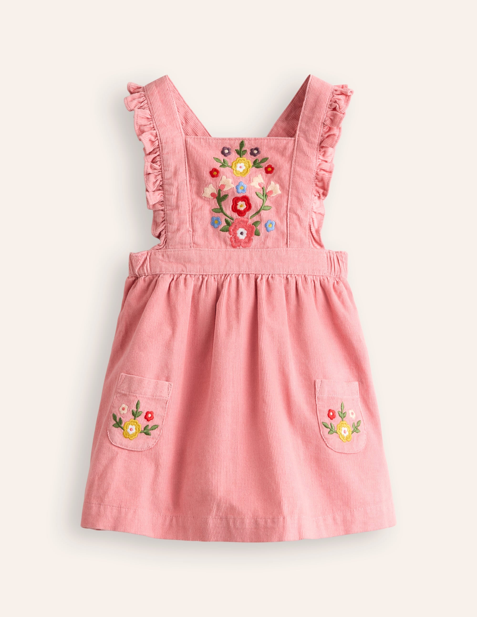 Robe chasuble en velours côtelé-Rose amande - Image 1