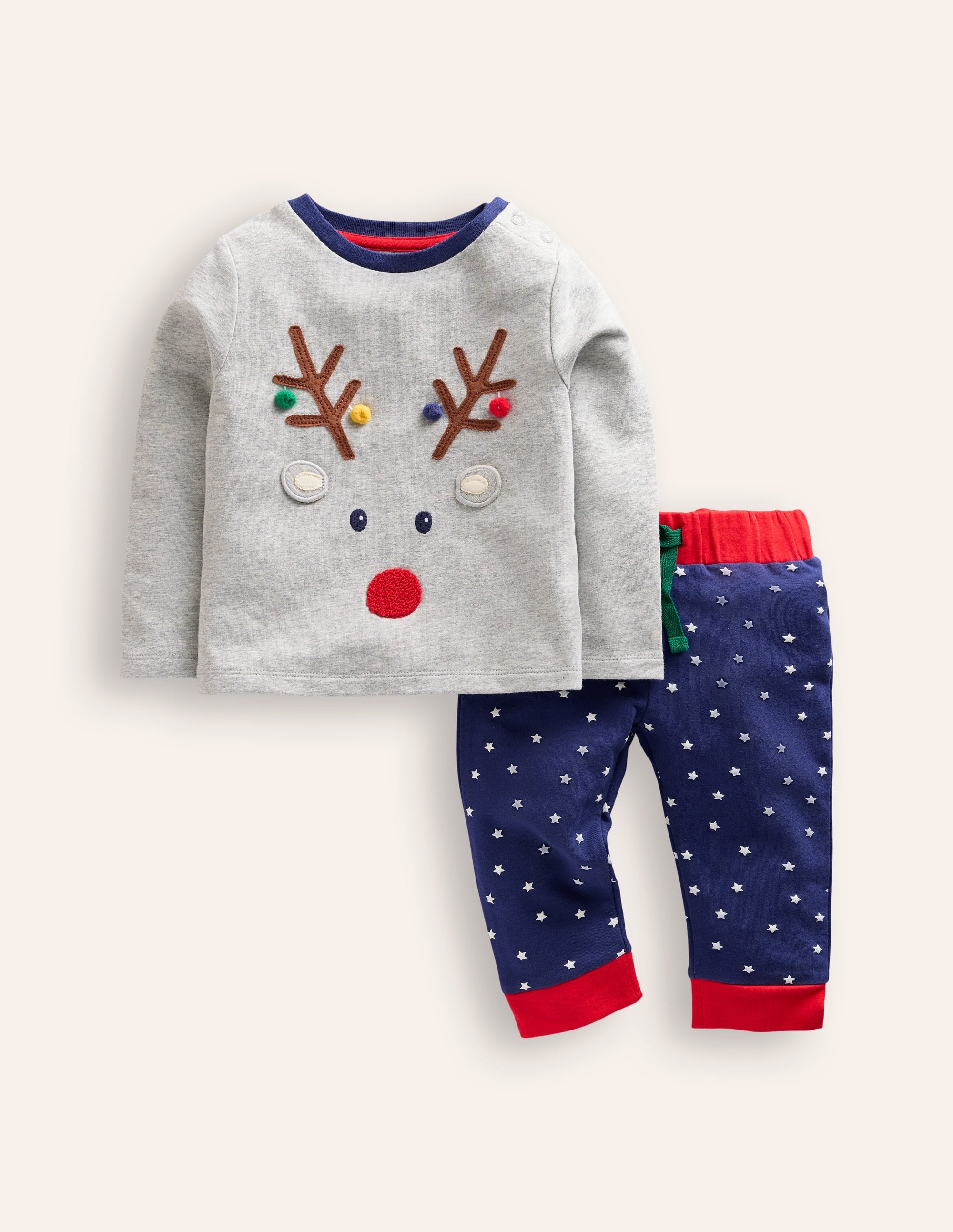 Jersey-Set mit Oberteil und Hose-Grau Meliert mit Rentier - Image 1