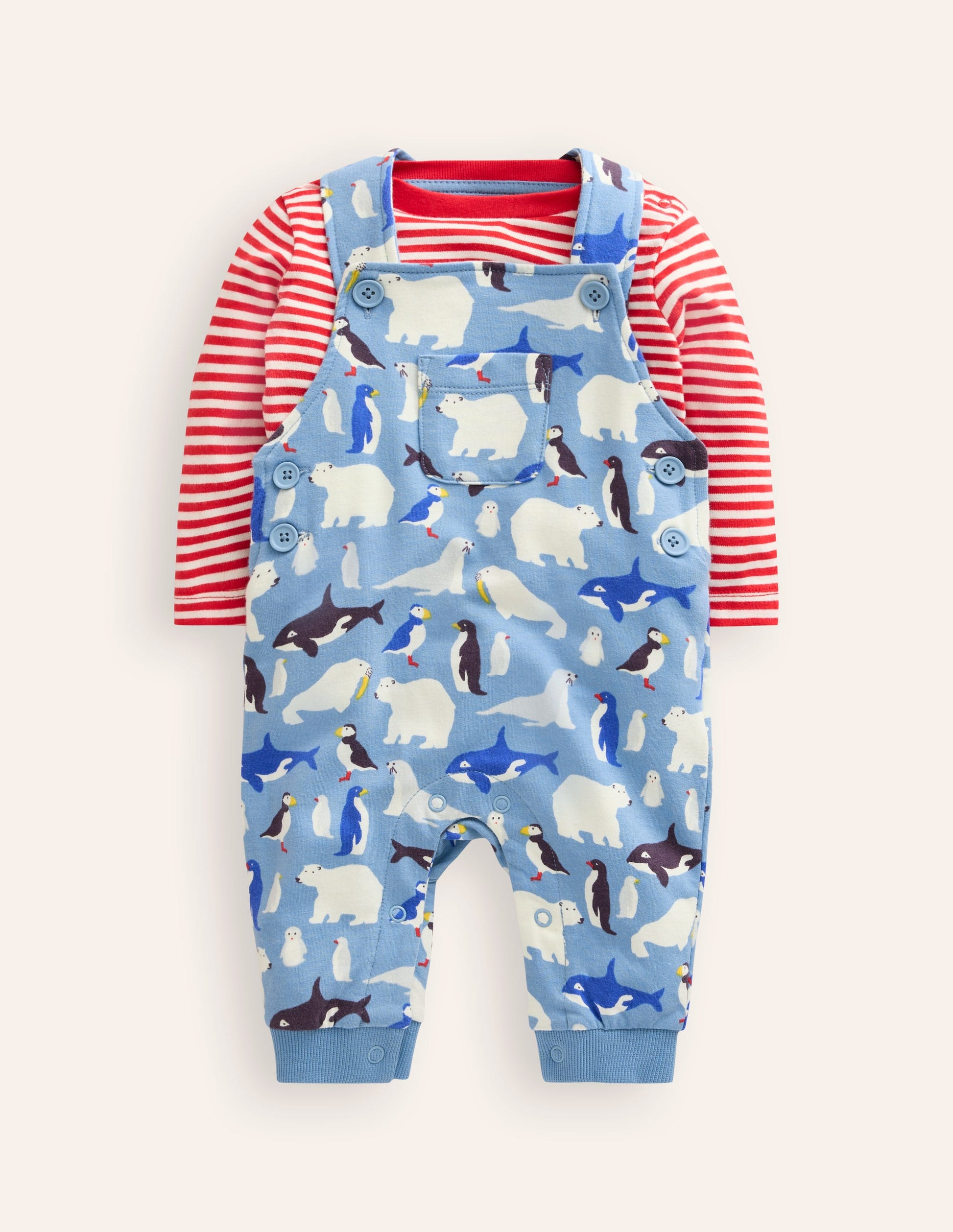 Bedrucktes Jersey-Oberteil und Latzhose im Set-Regenbogen Farm-1