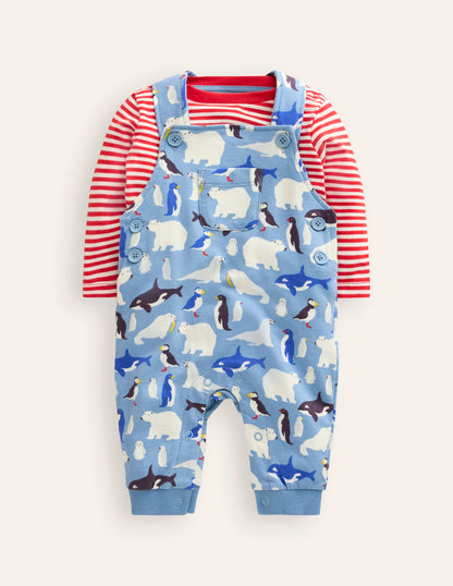 Bedrucktes Jersey-Oberteil und Latzhose im Set-Regenbogen Farm-1