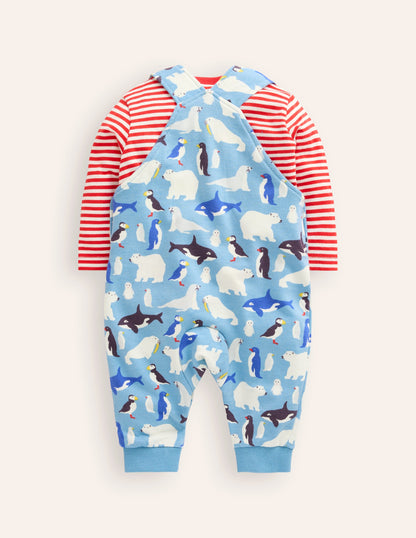 Bedrucktes Jersey-Oberteil und Latzhose im Set-Regenbogen Farm-2
